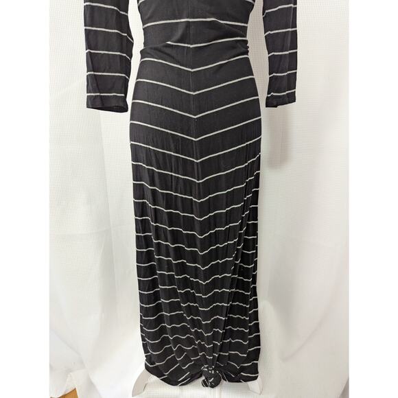 JOAN VASS! ULTRA MAXI STRETCH T-SHIRTING BLACK & GRAY STRIPED L/S DRESS! SZ M - Picture 7 of 11